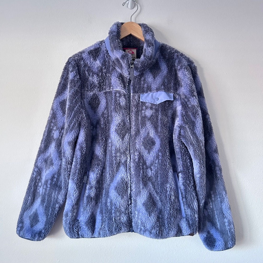 Gerry Fleece Jacket‎ Large Women's Purple Gray Diamond Pattern Full Zip Cozy